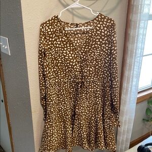 Brown and White Patterned Dress